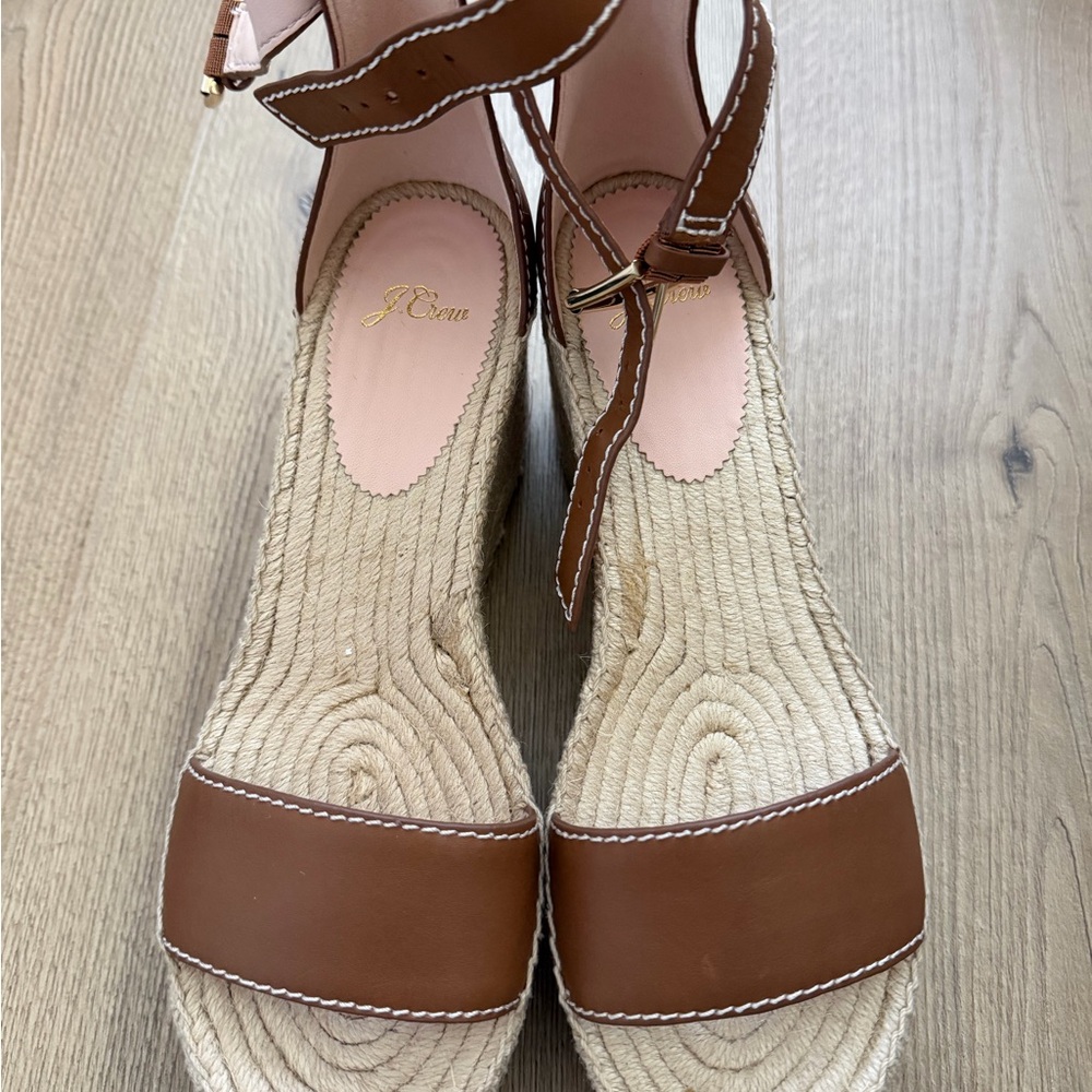 BRAND NEW J. Crew Leather Platform wedgeEspadrille Sandals